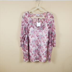 Lila Li Layered Floral Blouse Plus Size 2X